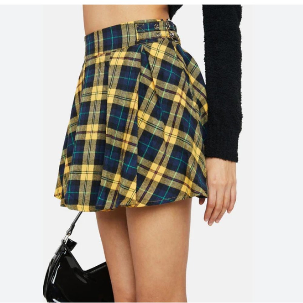 Dolls Kill Plaid Pleated High Waist Mini Skirt